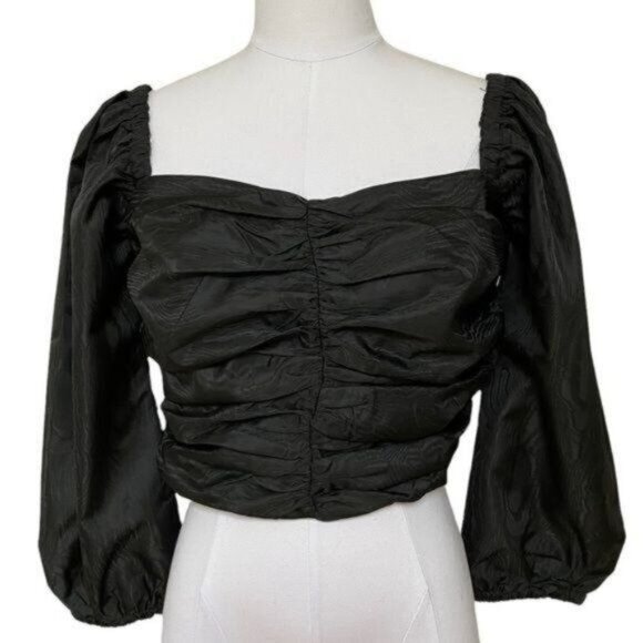 J. Crew Ruched Puff Sleeve Cropped Top in Black Size 10 NWT - Picture 5 of 12